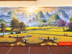 Tranh phong cảnh đồng quê mùa gặt, tranh mùa gặt bội thu
