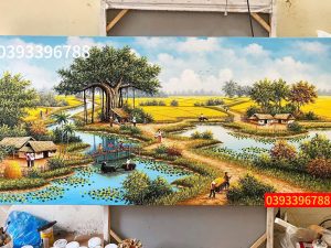 Tranh phong cảnh đồng quê, tranh sơn dầu thủ công