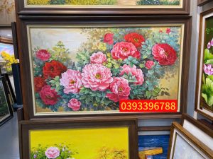 Tranh sơn dầu hoa mẫu đơn - Tranh sơn dầu phong cảnh đẹp