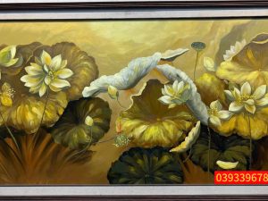 Tranh hoa sen đẹp nhất sơn dầu
