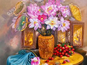 Tranh hoa sen, tranh sơn dầu hoa sen đẹp