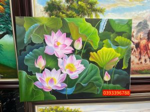 Tranh hoa sen đẹp nhất sơn dầu