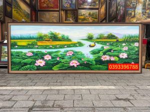 Tranh hoa sen, ý nghĩa tranh sơn dầu hoa sen đẹp