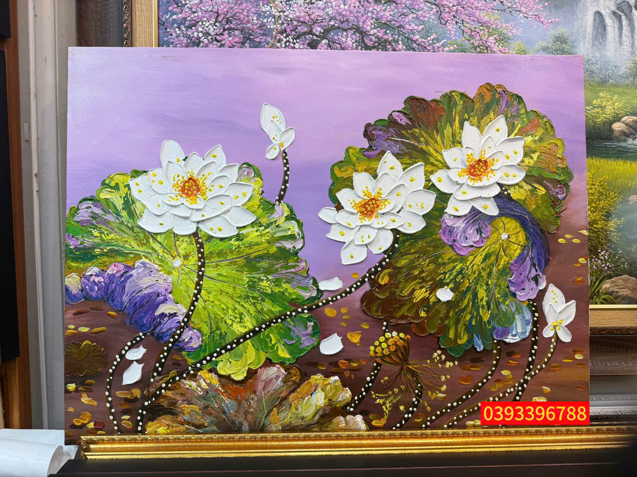 Tranh hoa sen, tranh sơn dầu hoa sen đẹp