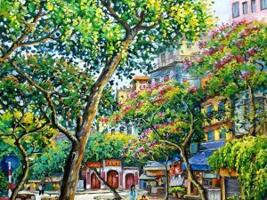 Tranh phố cổ - Tranh sơn dầu Hà Nội, tranh phong cảnh