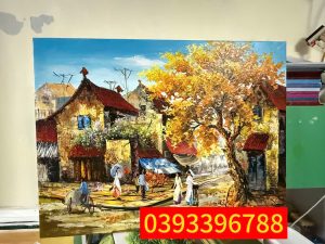 Tranh phố cổ Hà Nội - Tranh sơn dầu phố cổ mùa thu Hà Nội