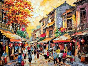 Tranh phố cổ - Tranh sơn dầu Hà Nội, tranh phong cảnh
