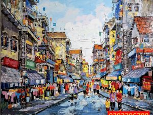 Tranh phố cổ - Tranh sơn dầu Hà Nội, tranh phong cảnh