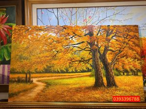 Tranh phong cảnh hàng cây mùa thu lá vàng đẹp