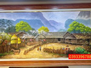 Tranh sơn dầu phong cảnh bản làng tây bắc, tranh vùng cao