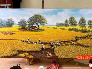 Tranh phong cảnh  ruộng bậc thang mùa lúa chín