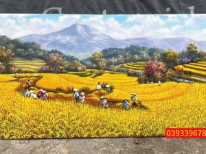 Tranh ruộng bậc thang mùa lúa chín, tranh phong cảnh Tây Bắc