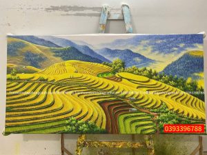 Tranh ruộng bậc thang mùa lúa chín, tranh phong cảnh Tây Bắc