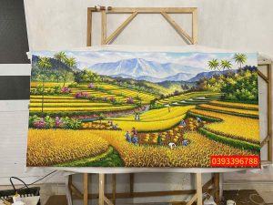 Tranh ruộng bậc thang mùa lúa chín, tranh phong cảnh Tây Bắc